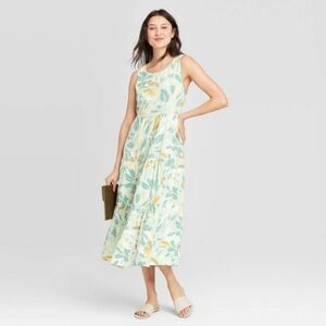A New Day Floral Sleeveless MIDI Dress - Green and Yellow